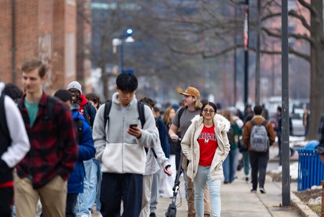 Students walking on campus